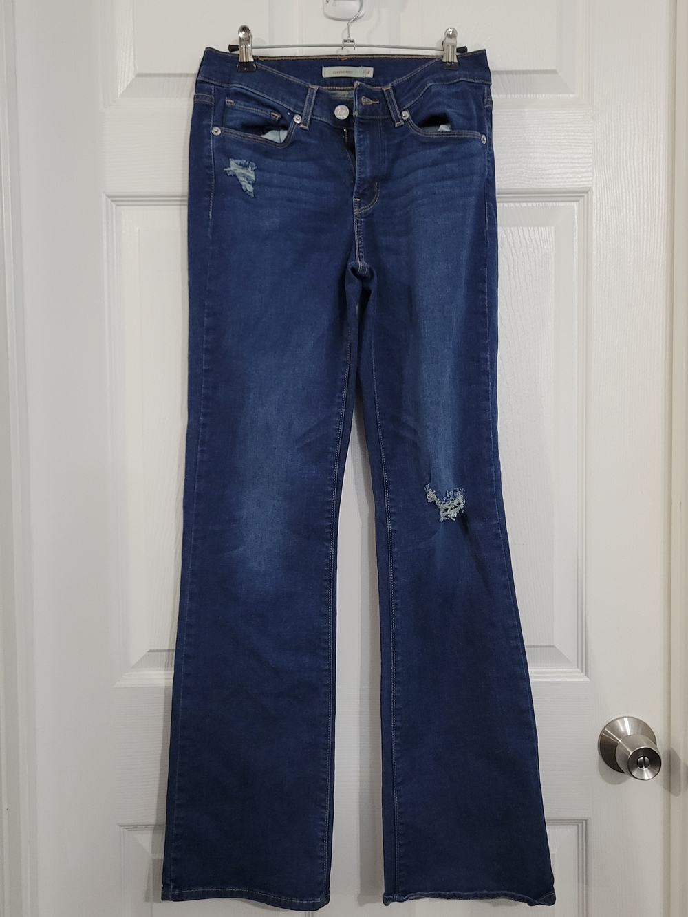 Levi's Dark Blue Distressed Flare Jeans